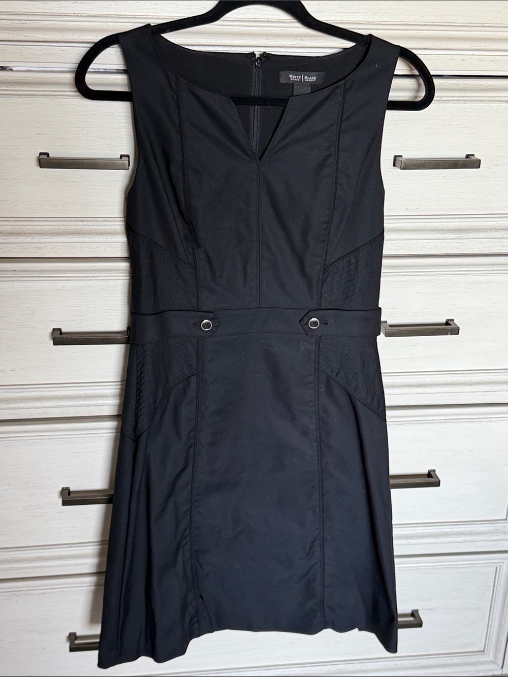 vestique Black Sleeveless Fit-and-Flare Dress with Waist Tab Accents